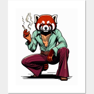 Retro Rebel: 70s Fashion smoking red panda in Shades Posters and Art